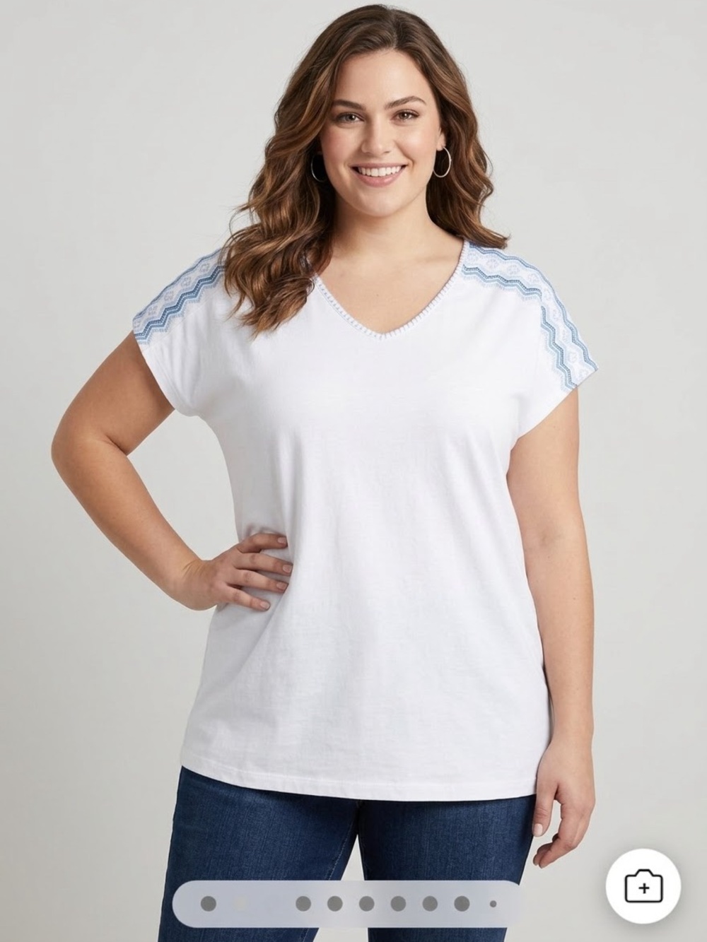 Women Within White V-Neck Embroidered Shoulder Tee Blouse SZ 18/20